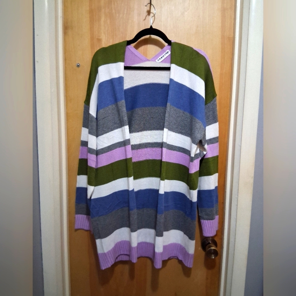 Ecowish Green and Purple Knitted Cardigan Size XL